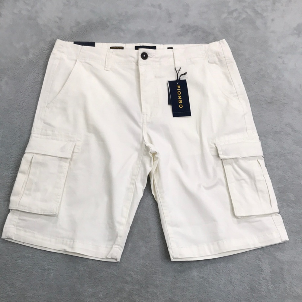 Piombo Men's Cotton Stretch Cream Cargo Shorts Size 34 New